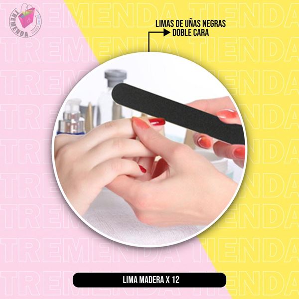 Imagen de Pack 12 Limas De Uñas De Madera Rectas Manicuria Pedicuria