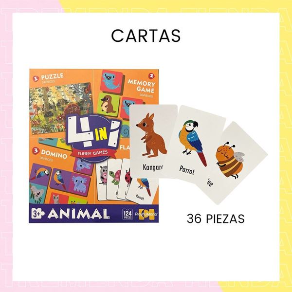 Imagen de Juego De Animales 4 en 1 Memoria Domino Puzzle Cartas Ingles