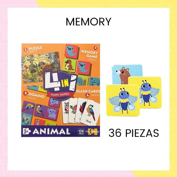 Imagen de Juego De Animales 4 en 1 Memoria Domino Puzzle Cartas Ingles