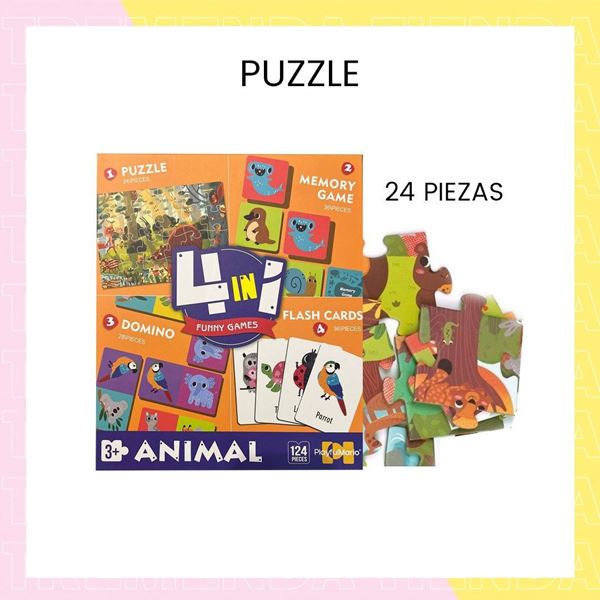 Imagen de Juego De Animales 4 en 1 Memoria Domino Puzzle Cartas Ingles