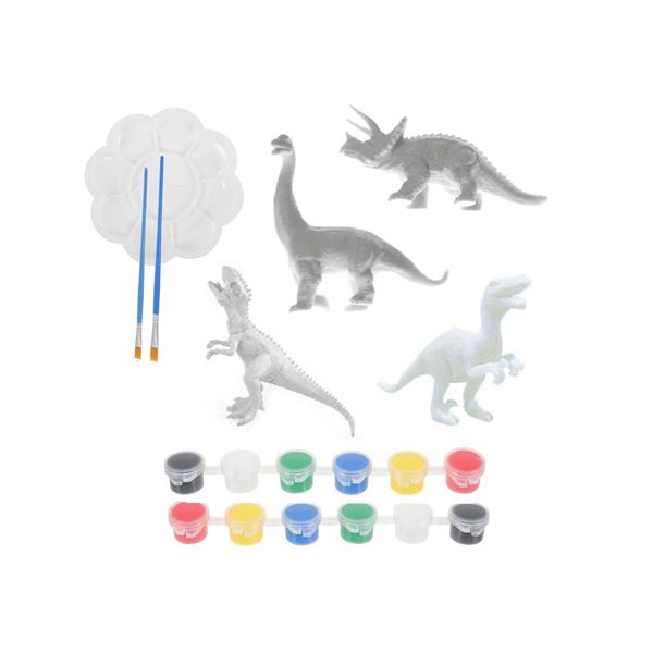 Imagen de Dinosaurios Para Pintar + Pinceles + Pinturas Varios Colores