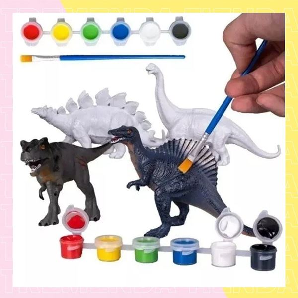 Imagen de Dinosaurios Para Pintar + Pinceles + Pinturas Varios Colores