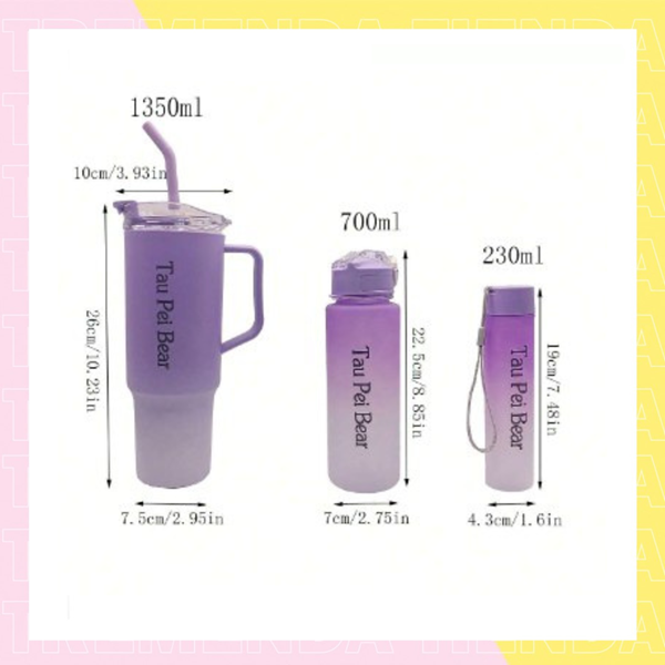 Imagen de 3 Vasos Plásticos Con Pico Y Asa Bicolor 1350ml 700ml  230ml