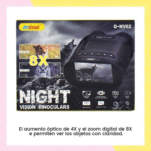 Imagen de Binoculares Con Visión Nocturna Zoom X8 Uhd 2k Recargable