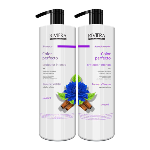Imagen de Shampoo Sin Sal Riviera Romero Y Violeta Para Cabellos Teñidos 1L + Acondicionador Sin Sal 1L