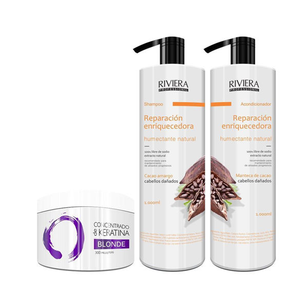 Imagen de Shampoo 1l + Acondi. Cabellos Dañados + Keratina Matizadora