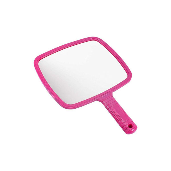 Imagen de ESPEJO RECTANGULAR CON MANGO GRUESO ROSA 20cm X 17cm