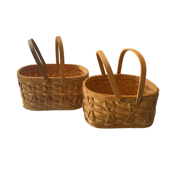 Imagen de Set 2 Canastas De Madera Ovaladas Con Asa Para Picnic