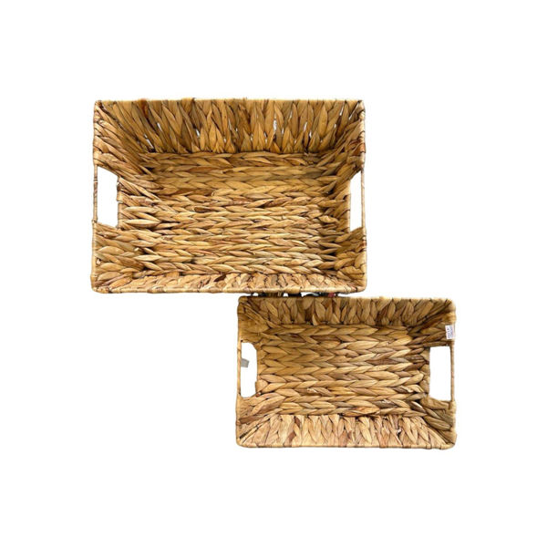 Imagen de Set 2 Bandejas De Fibra Trenzada Rectangular Con Asa