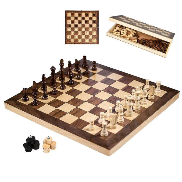 Imagen de Juego De Ajedrez Y Damas De Madera 29x29 Cm 2 en 1 De Mesa