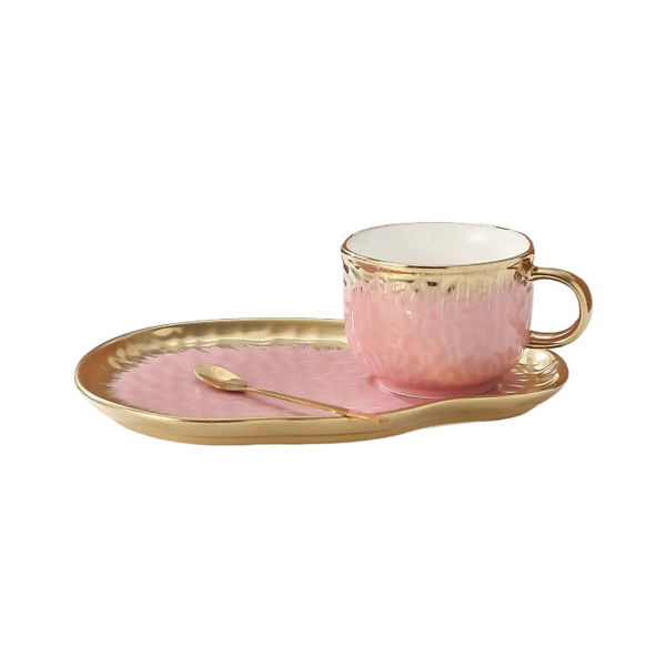 Imagen de Taza Cerámica Texturizada 200ml + Plato + Cuchara 12cm