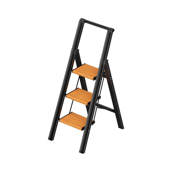 Imagen de Escalera Plegable Simil Madera De Aluminio 3 Escalones 113cm