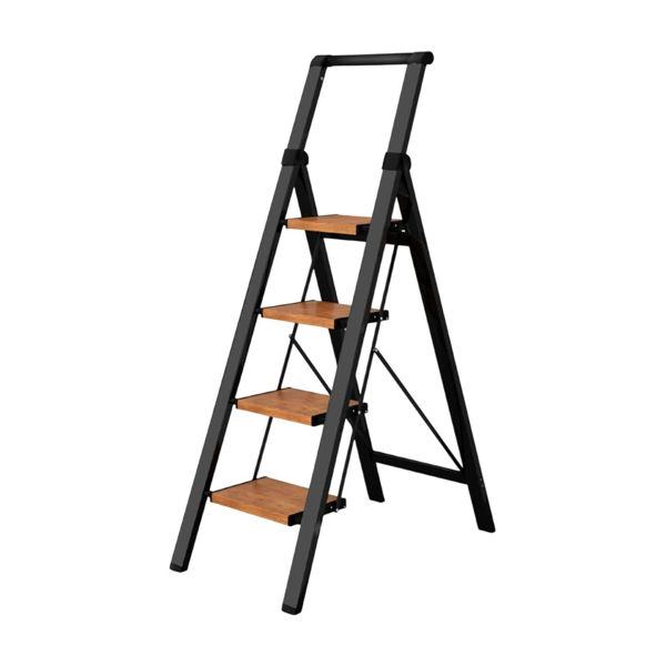 Imagen de Escalera Plegable Simil Madera De Aluminio 4 Escalones 133cm