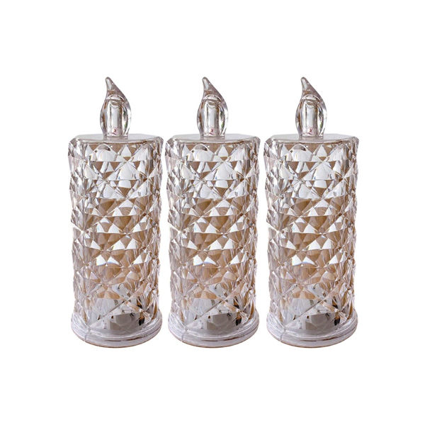 Imagen de Pack 3 Velas De Luz Led Diamantada 5cm Ancho X 15cm Alto