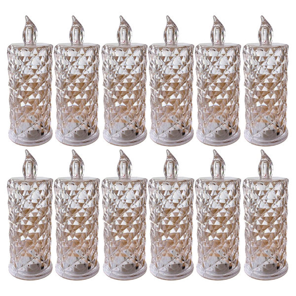 Imagen de Pack 12 Velas De Luz Led Diamantada 5cm Ancho X 15cm Alto