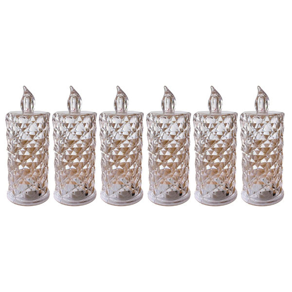 Imagen de Pack 6 Velas De Luz Led Diamantada 5cm Ancho X 12cm Alto