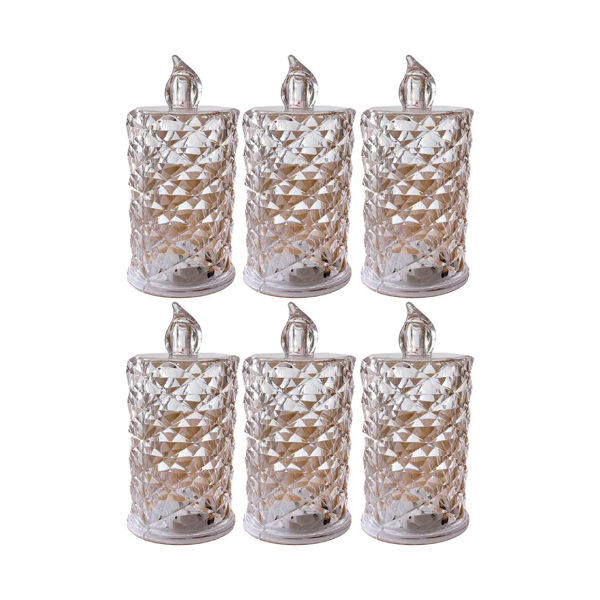 Imagen de Pack 6 Velas De Luz Led Diamantada 5cm Ancho X 9cm Alto