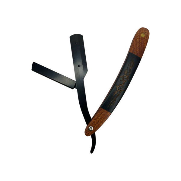 Imagen de Navajin Plegable De Metal Mango De Madera Tribal Barbero 14cm