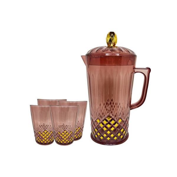 Imagen de JARRA ACRILICA ROMBOS ROJA 2 LT +4 VASOS
