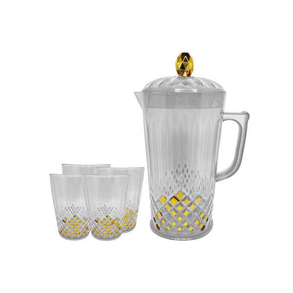 Imagen de Jarra De Acrílico Para Servir De 2 Litros Diseño Rombo + 4 Vasos De 350ml