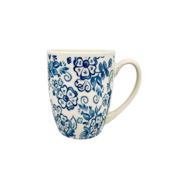 Imagen de Taza Cerámica Blanca Con Diseño Flores Azules 400ml