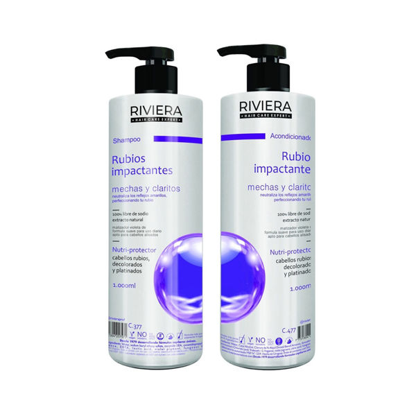Imagen de Pack Shampoo Matizador Sin Sal Riviera Rubios Impactantes 1L + Acondicionador 1L