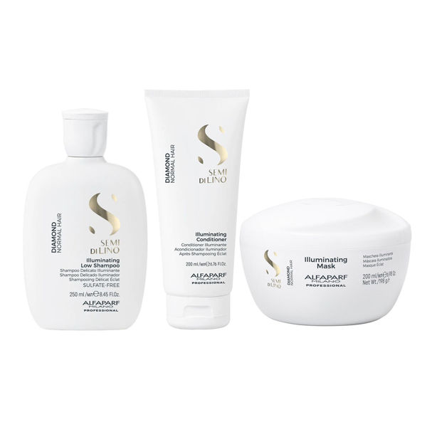 Imagen de Pack Alfaparf Semi Di Lino Diamond Illuminating Shampoo 250ml + Acondicionador 200ml + Máscara 200ml