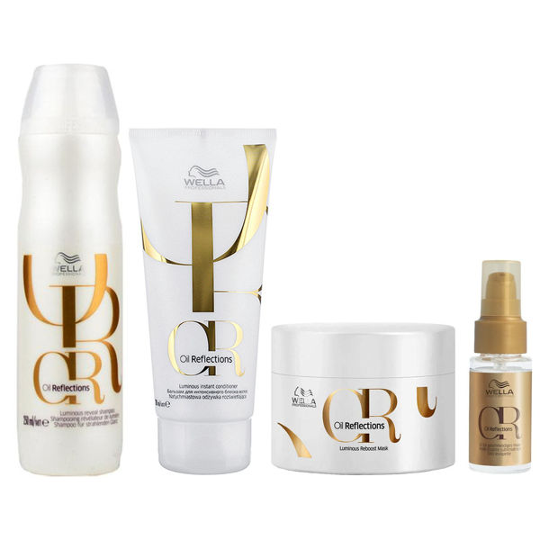 Imagen de Pack Wella Profesional Oil Reflections Shampoo 250ml + Acondicionador 200ml + Máscara 150ml + Sérum 30ml