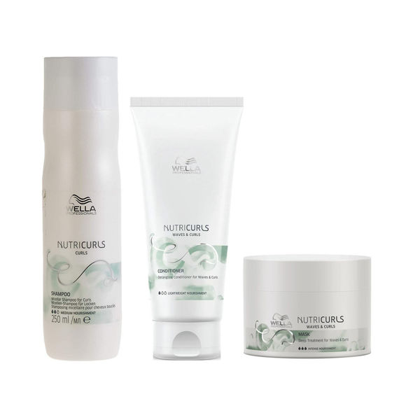 Imagen de Pack Wella Nutricurls Shampoo 250ml + Acond 200ml + Máscara 150ml
