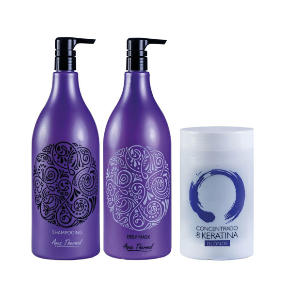 Imagen de Pack Shampoo Sin Sal Aqua Thermal Pro Vitamina 1,5L + Acond + Keratina Blonde 1Kg