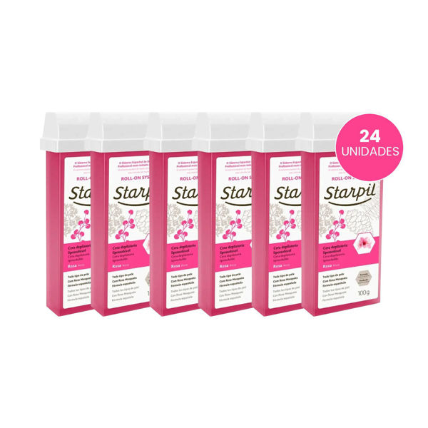 Imagen de Pack 24 Ceras Depilatorias Rollon Starpil Rosa Piel Sensible 100gr