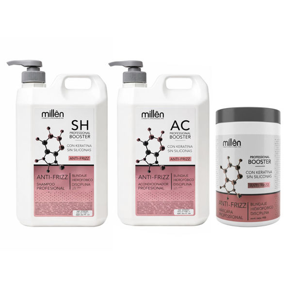Imagen de Pack Shampoo Anti-Frizz Millên Con Keratina 3L + Acondicionador 3L + Máscara 1Kg