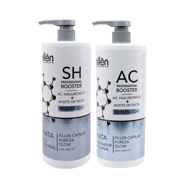 Imagen de Pack Shampoo Hidratación Millên Booster Con Ácido Hialurionico 1L + Acondicionador 1L