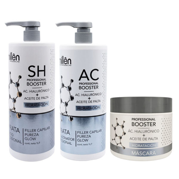 Imagen de Pack Shampoo Hidratación Millên Con Ácido Hialurionico 1L + Acondicionador 1L + Máscara 350gr