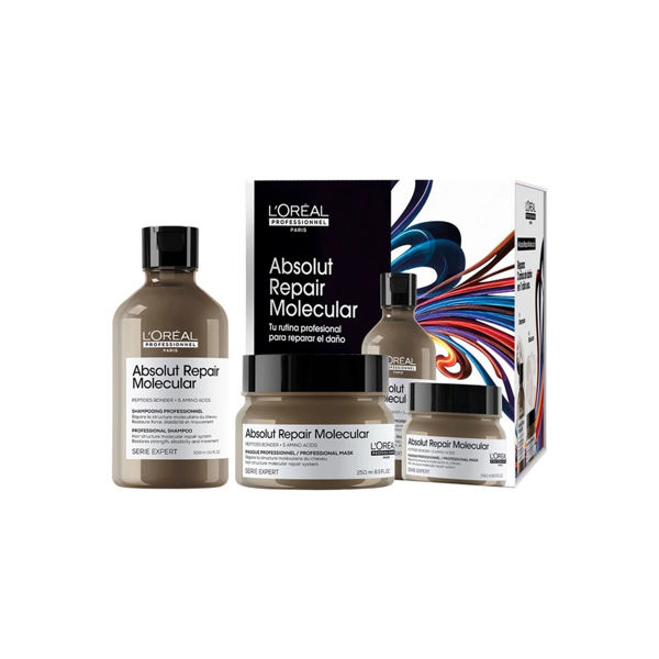 Imagen de Pack Shampoo Loreal Absolut Repair Molecular 300ml + Máscara 250ml + Cofre
